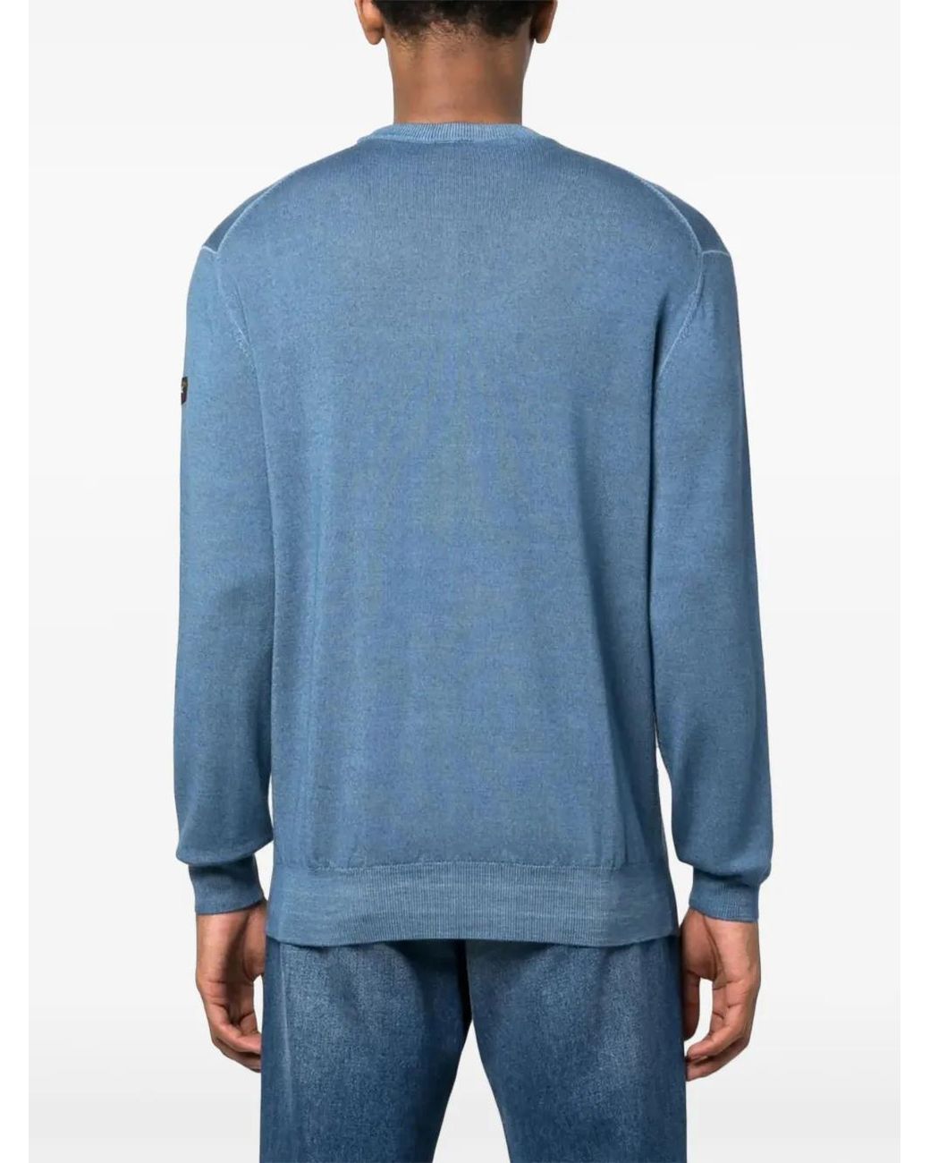 Paul & Shark Blue Logo-Patch Fine-Knit Jumper for men