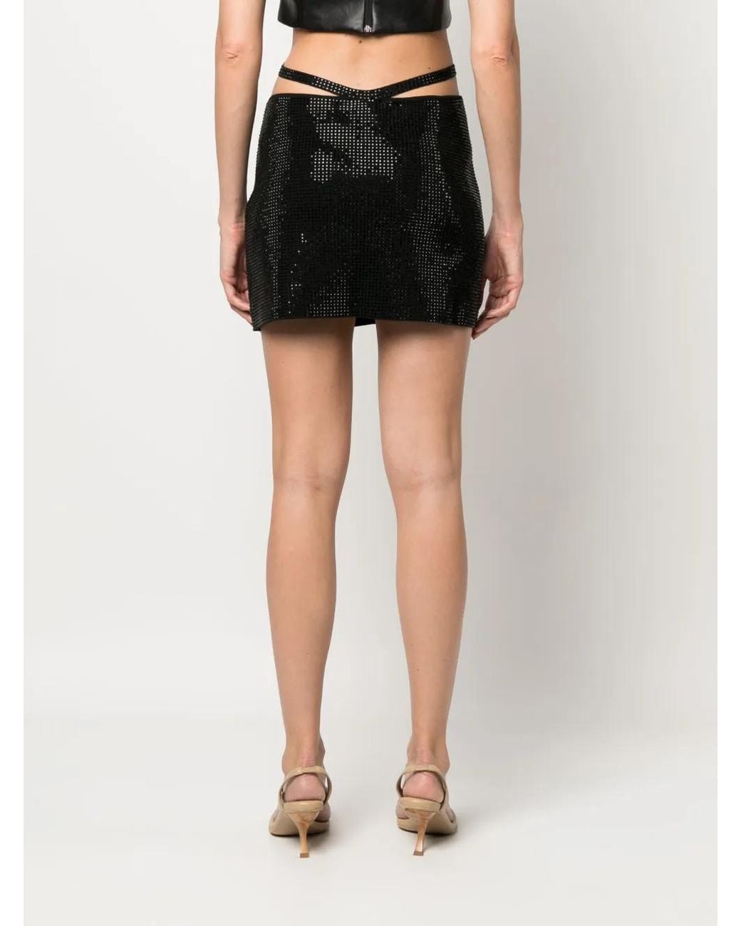 ANDREADAMO Black Rhinestone-Embellished Miniskirt