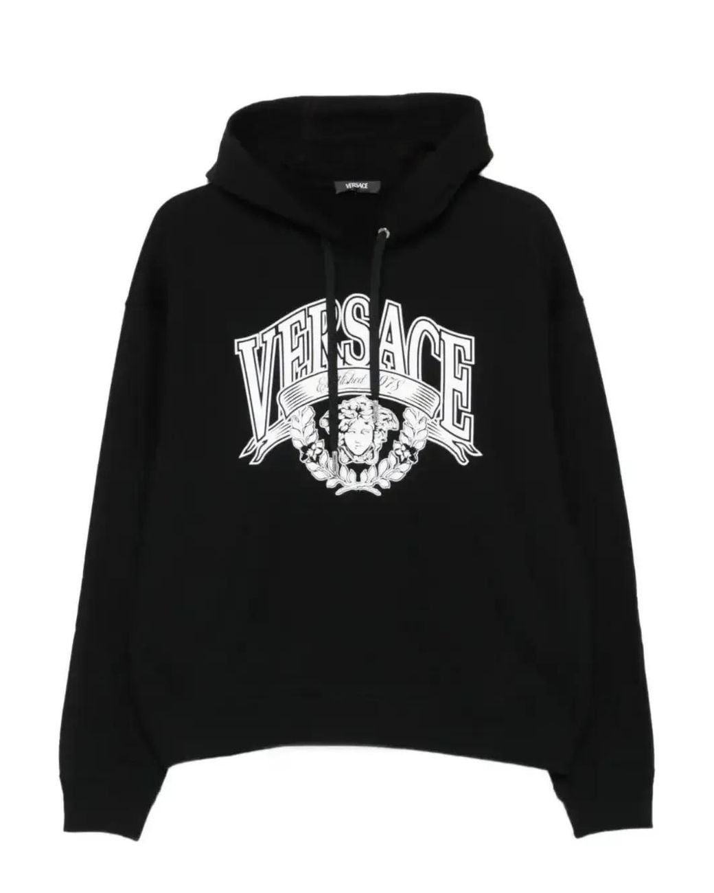 Versace Black Graphic Print Hoodie With Drawstring And Kangaroo Pocket for men