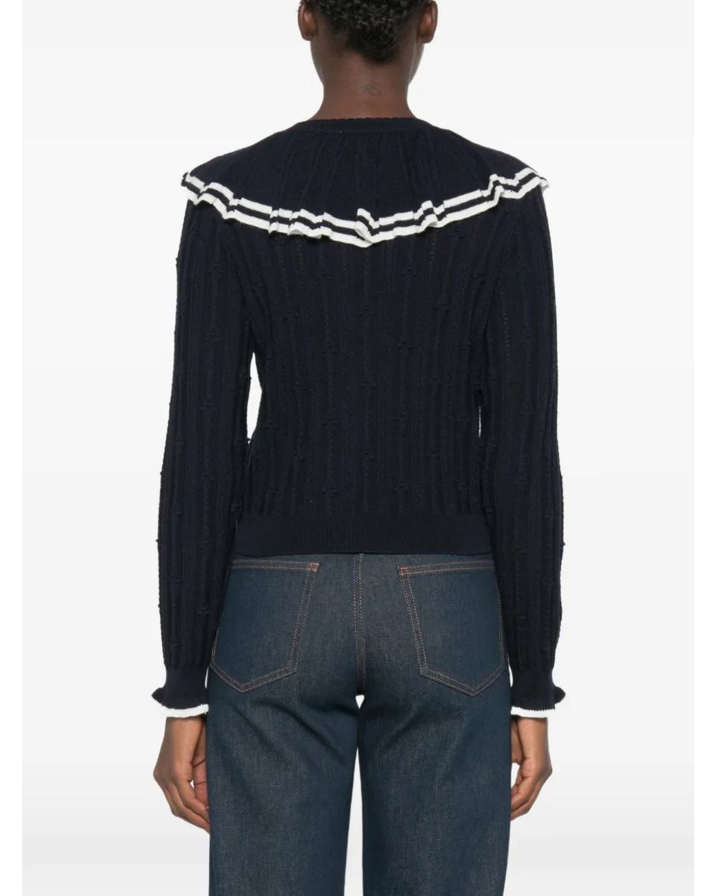 Maje Black Cardigan Torsadé À Col Volanté