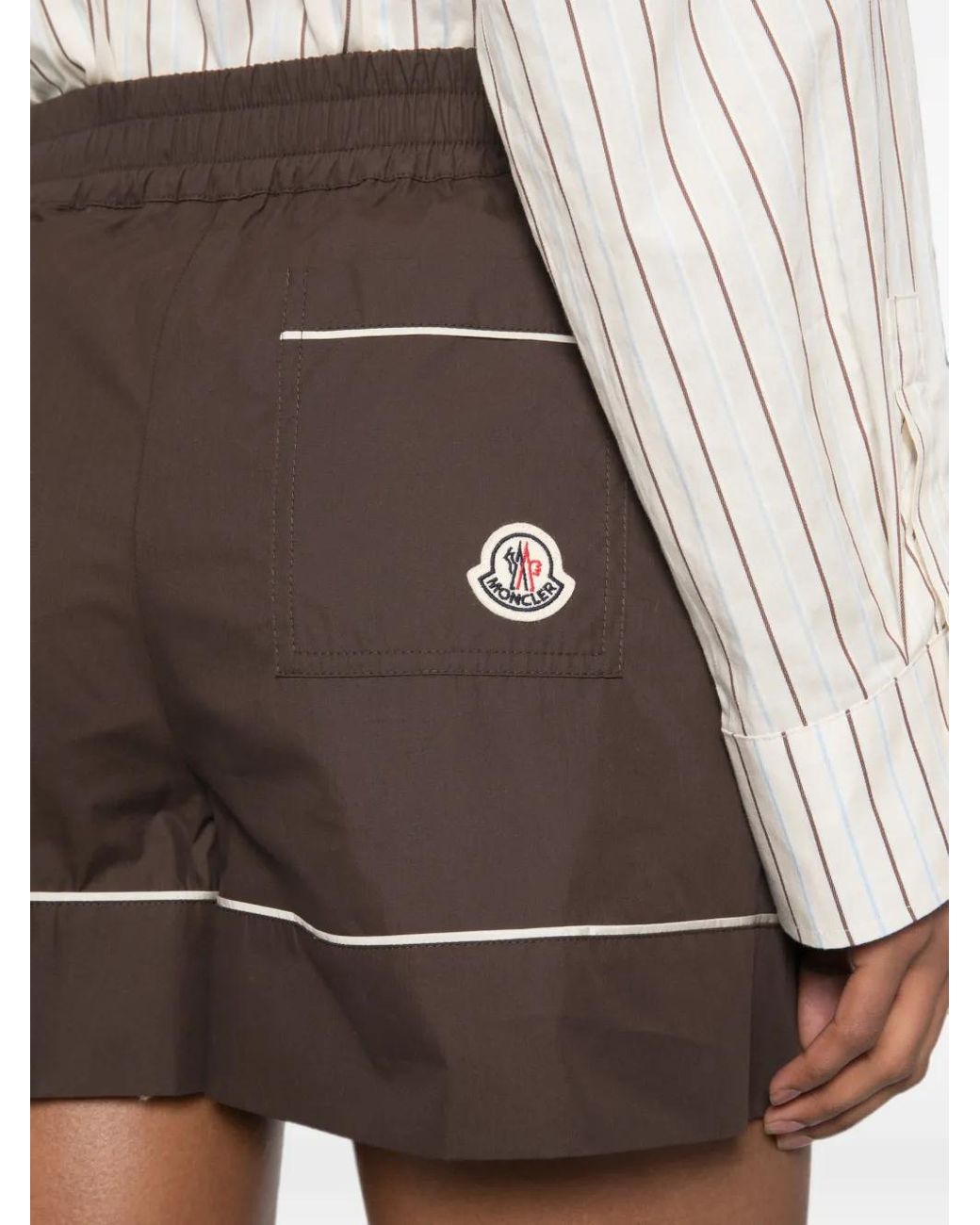 Moncler Brown Piped-Detail Logo-Patch Shorts