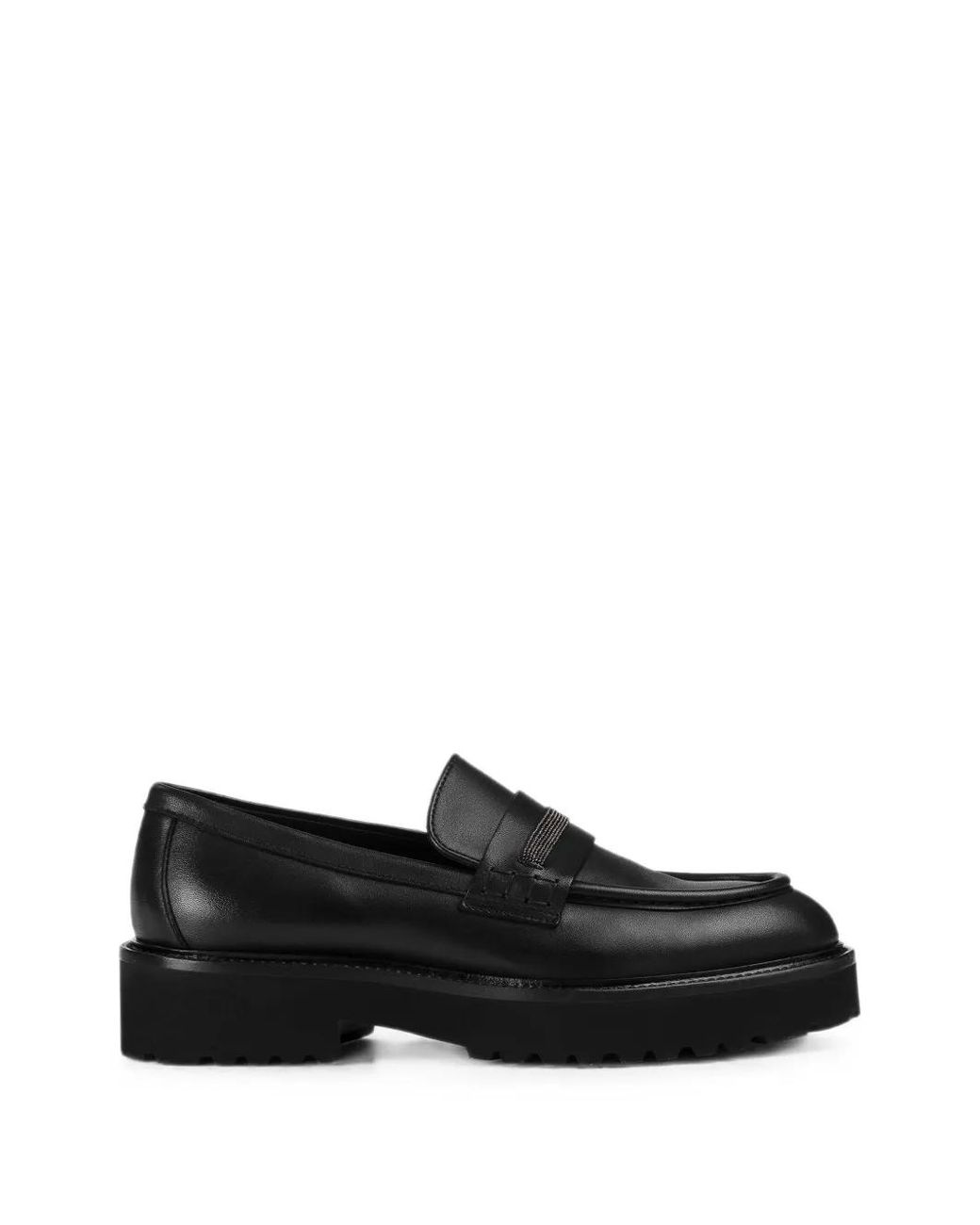 Doucal's Black Micro-Stud Detail Leather Loafers