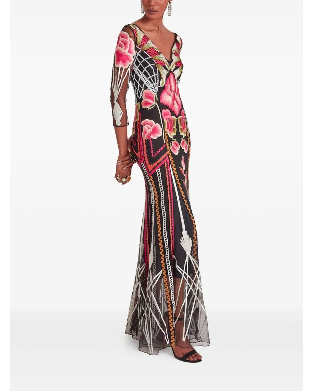 Temperley London Black Romina Floral-Embroidered Maxi Dress
