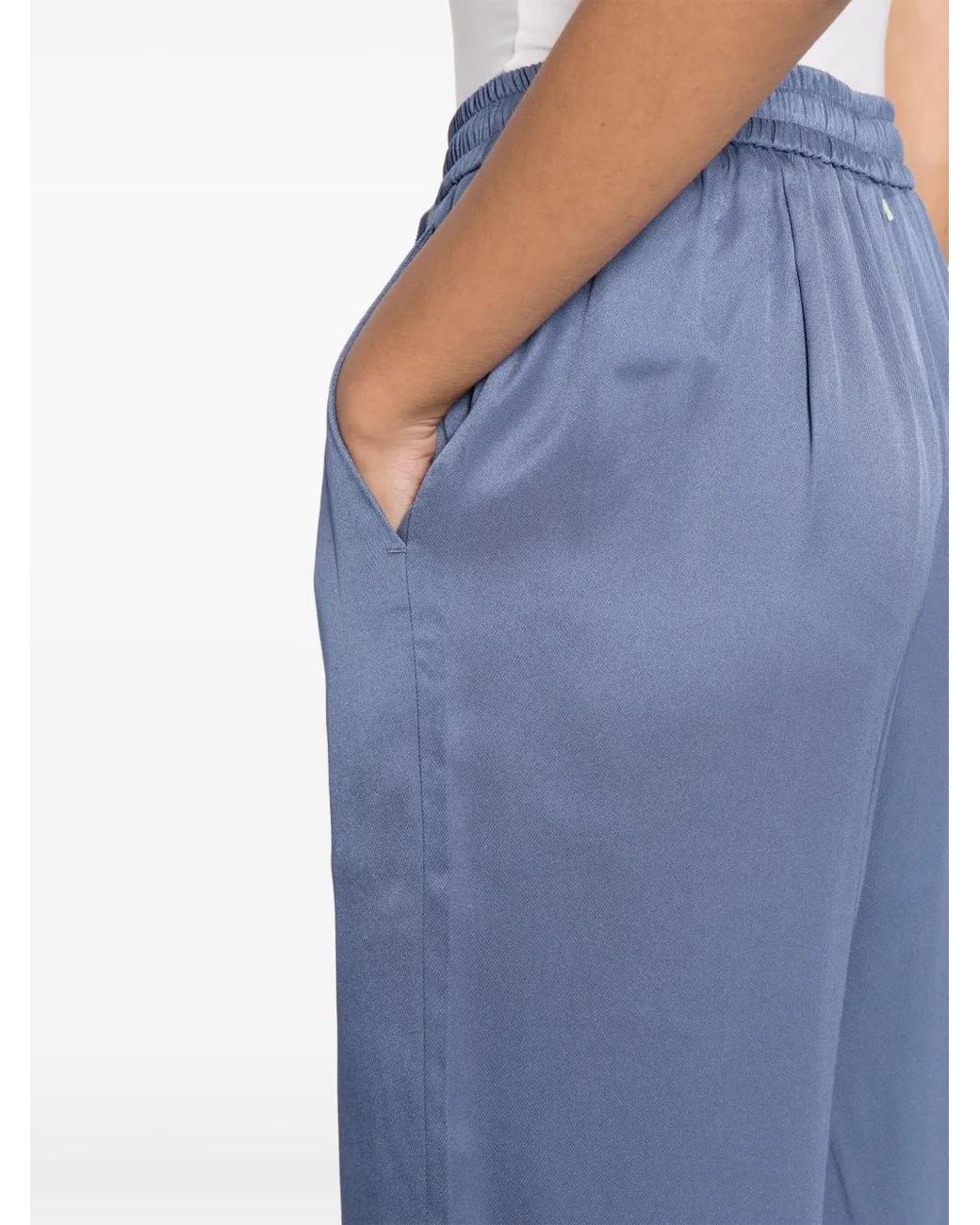 Lorena Antoniazzi Blue Satin Wide-Leg Track Pants