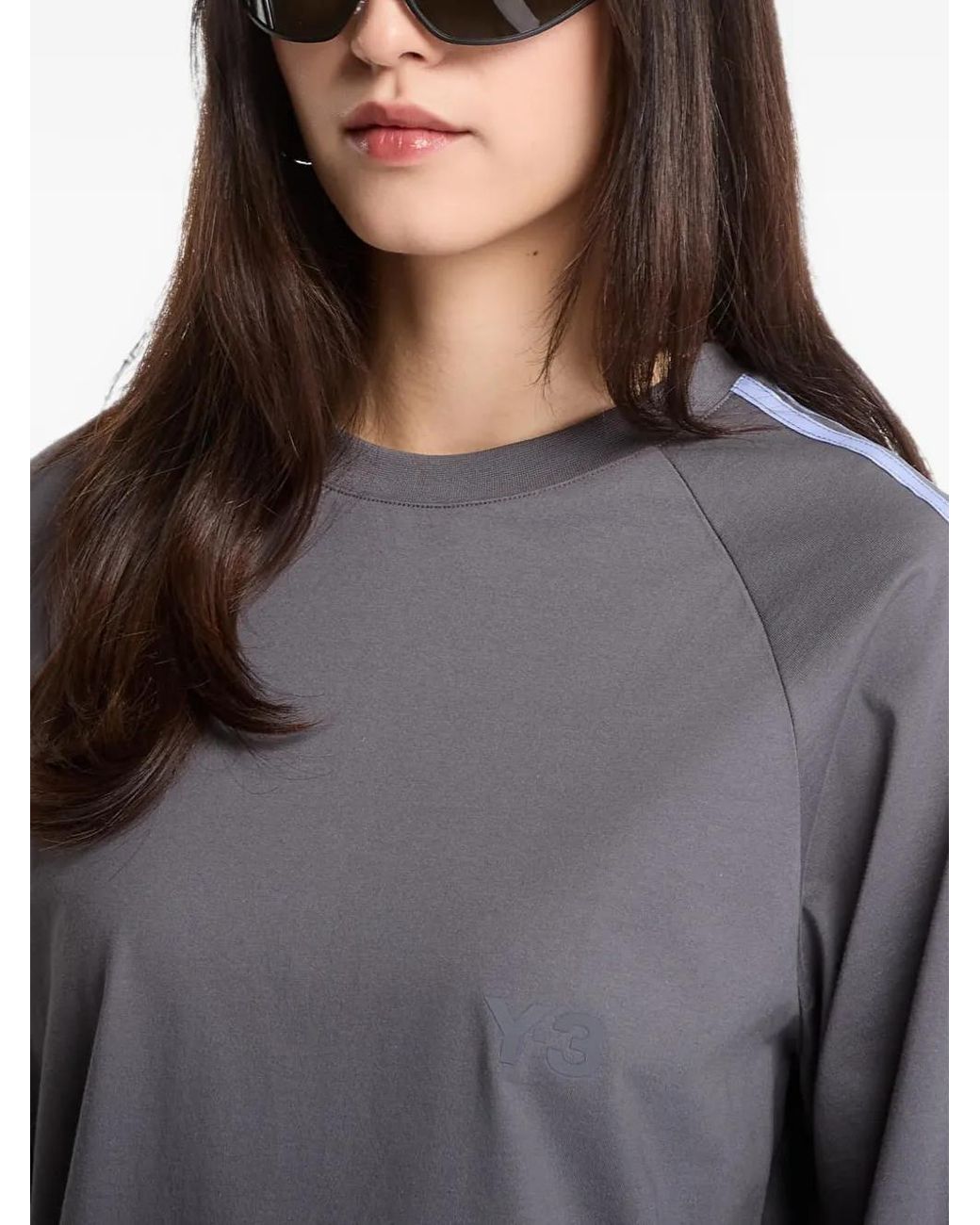 Y-3 Gray Oversized Gradient Stripes Long Sleeve T-Shirt