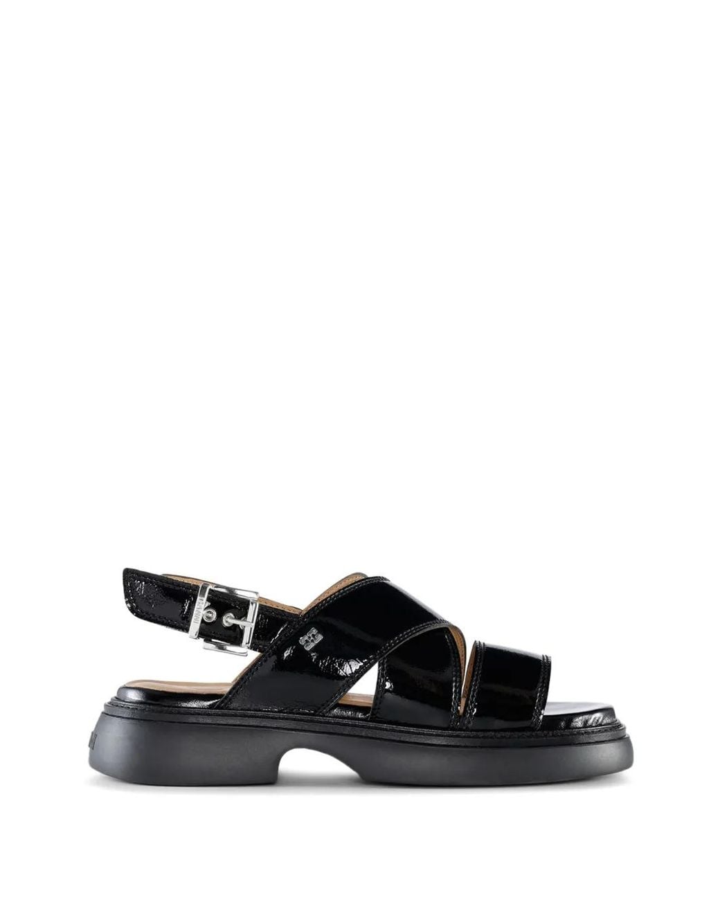 Ganni Black Cross-Strap Sandals