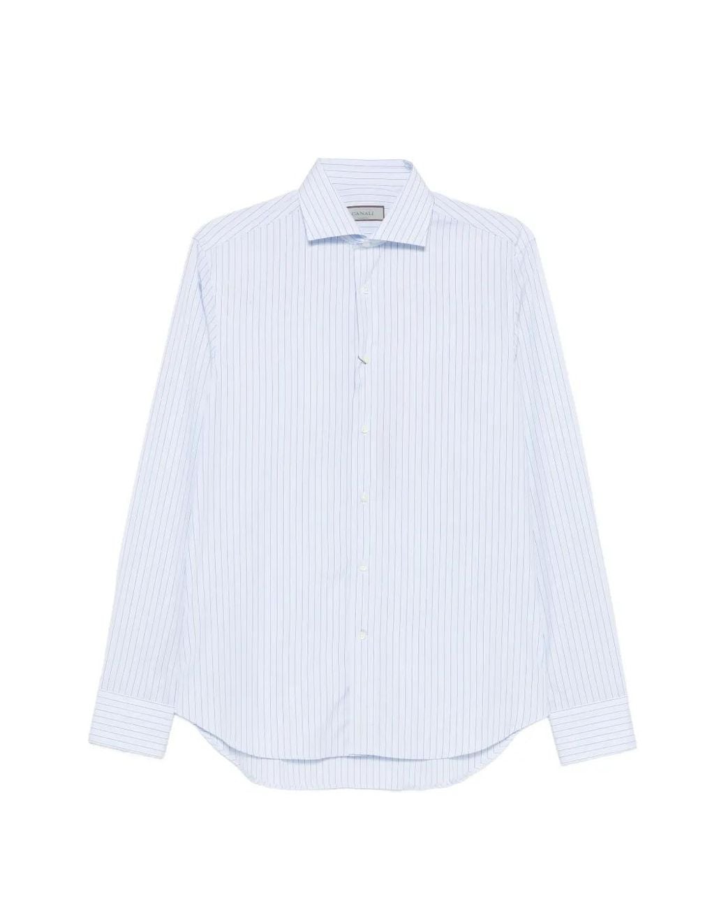 Canali White Vertical-Stripe Shirt for men