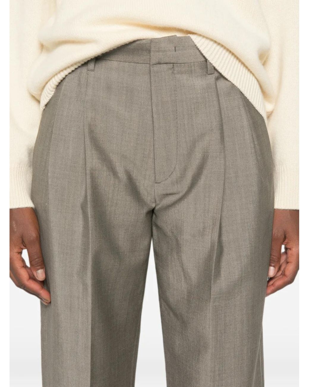 Victoria Beckham Gray Pleated-Design Trousers