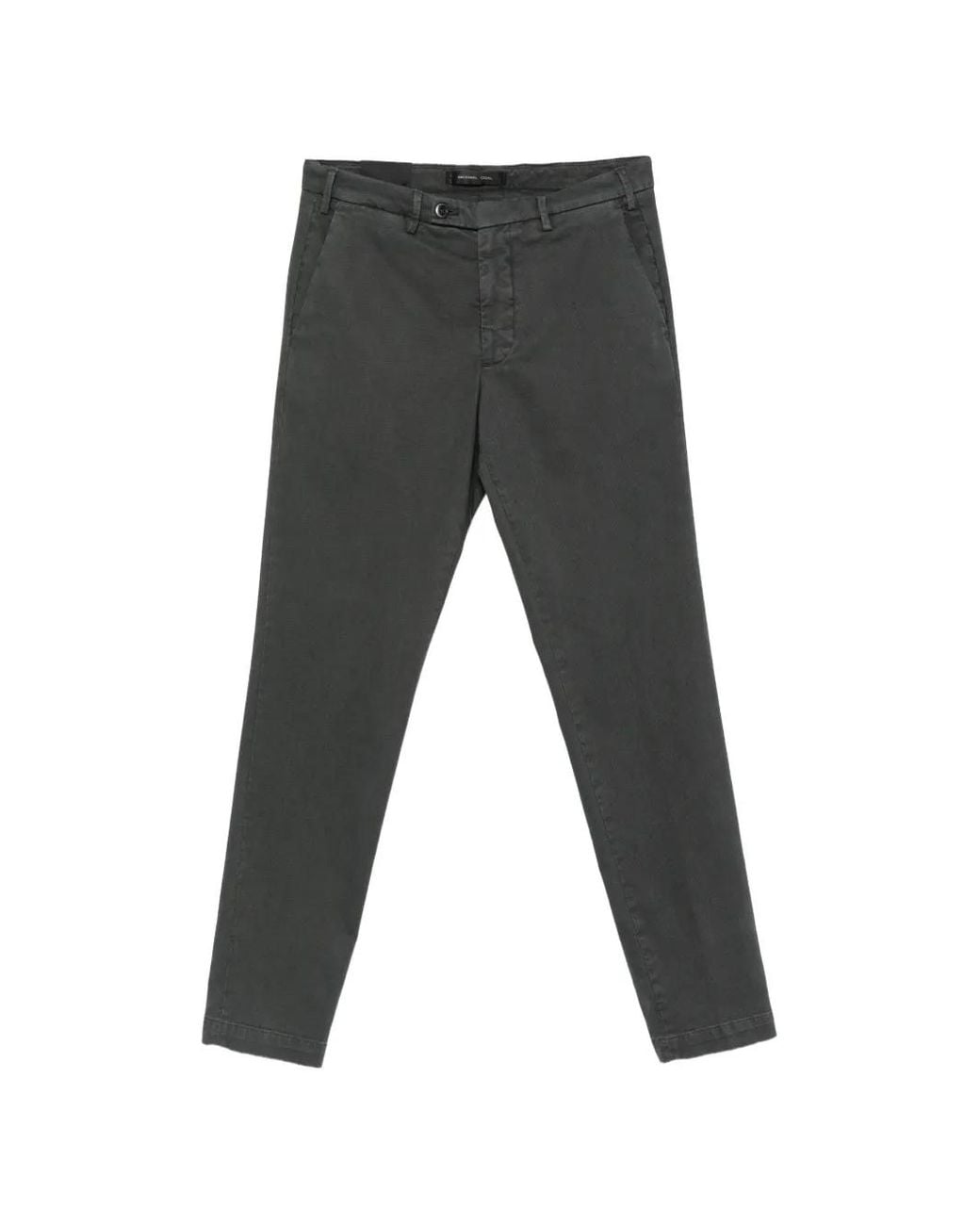 Michael Coal Gray Buttoned Twill Trousers for men