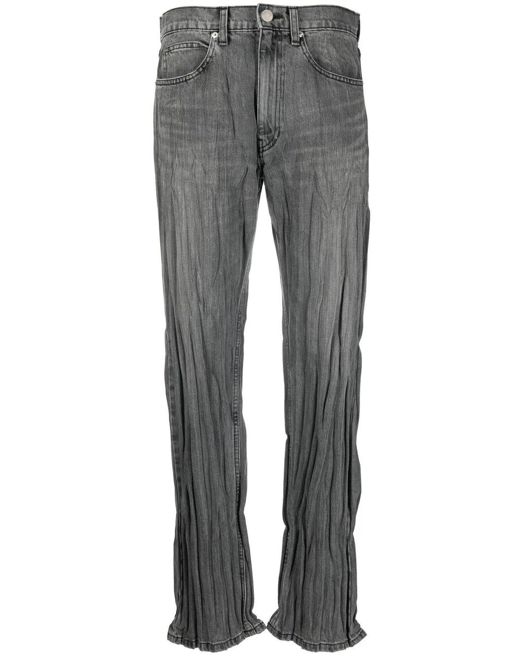 Martine Rose Gray Crease-Detail Denim Jeans