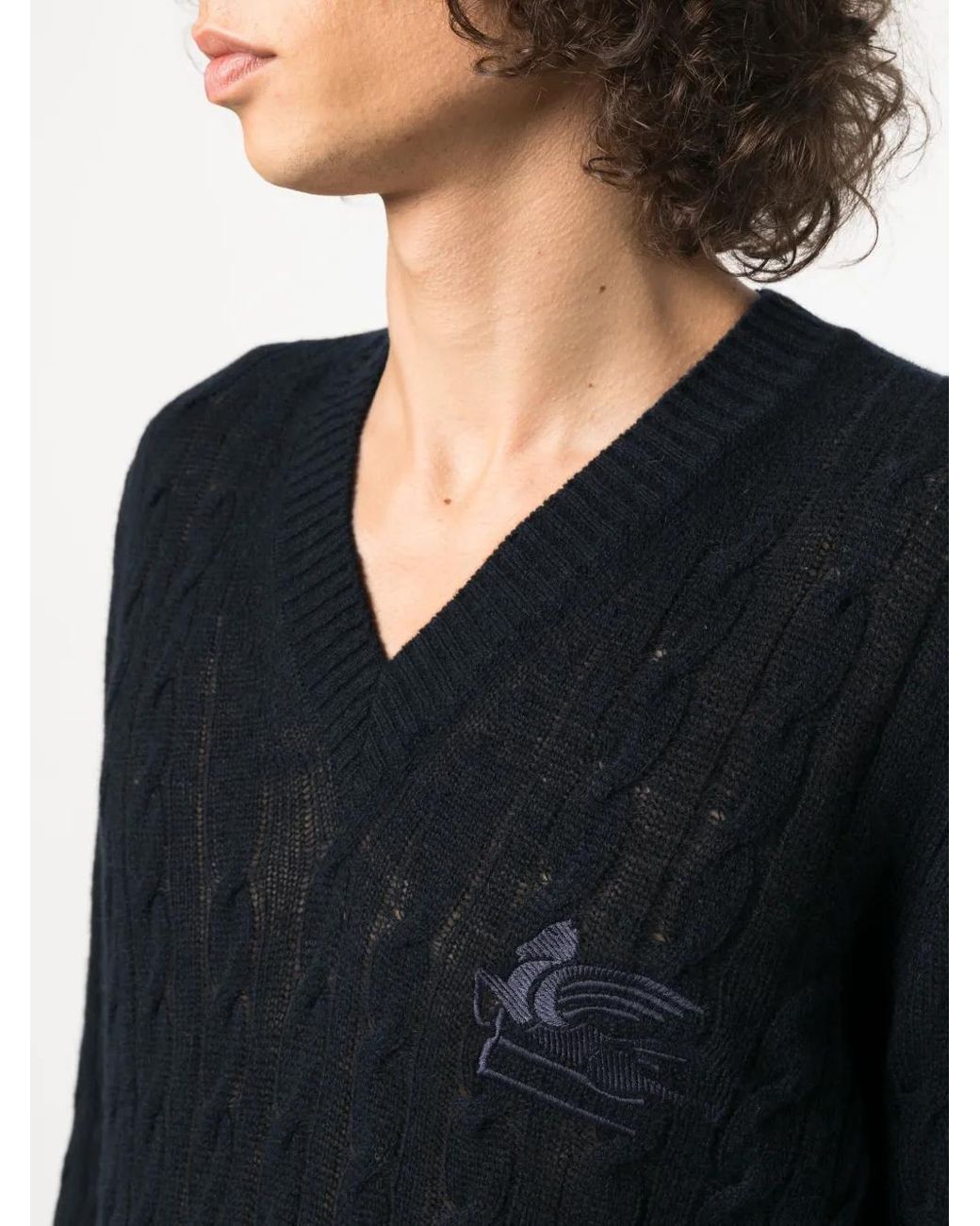 Etro Blue Logo-Embroidered Cashmere Jumper for men
