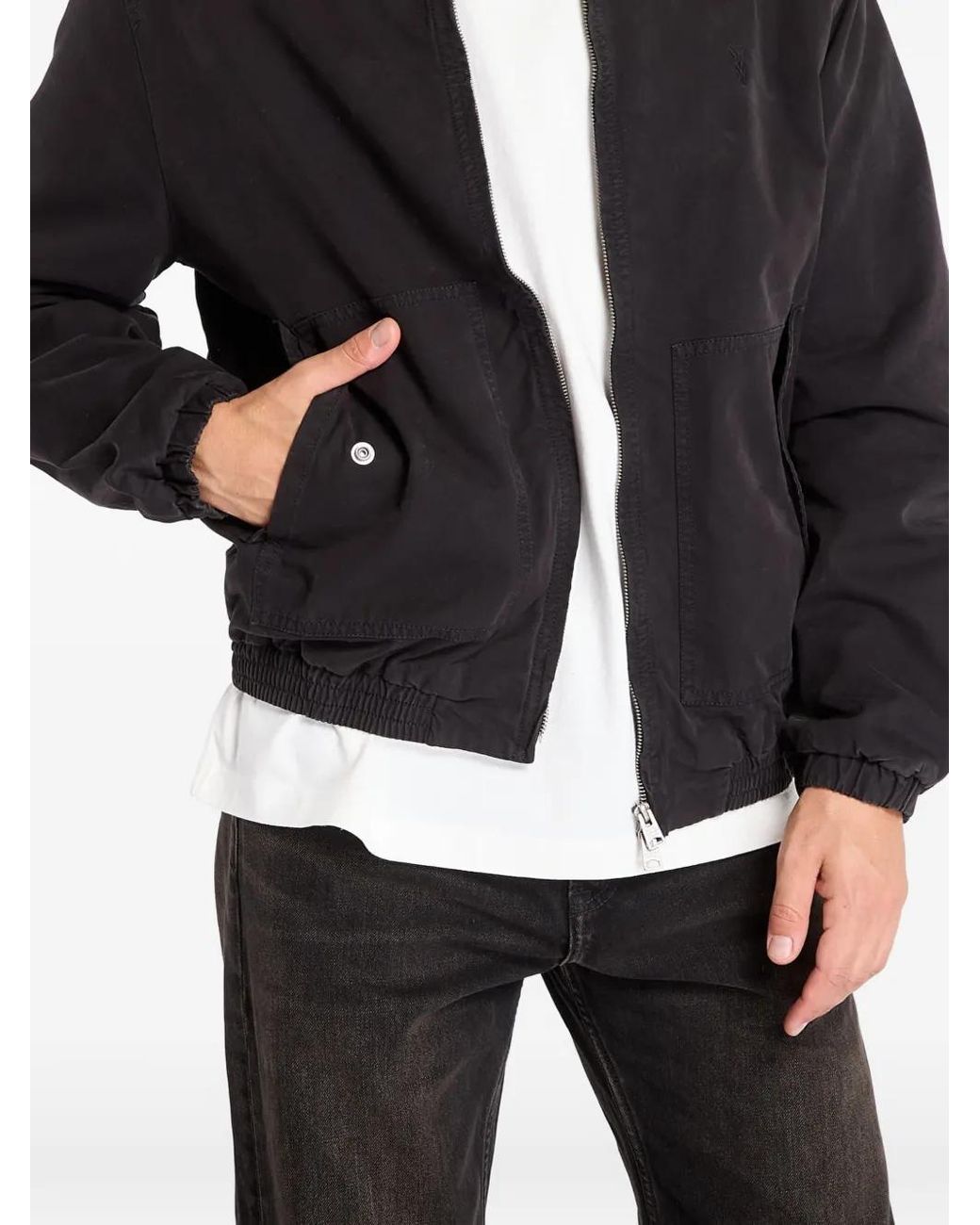 AllSaints Black Holman Ramskull Zip-Up Elasticated-Hem Jacket for men
