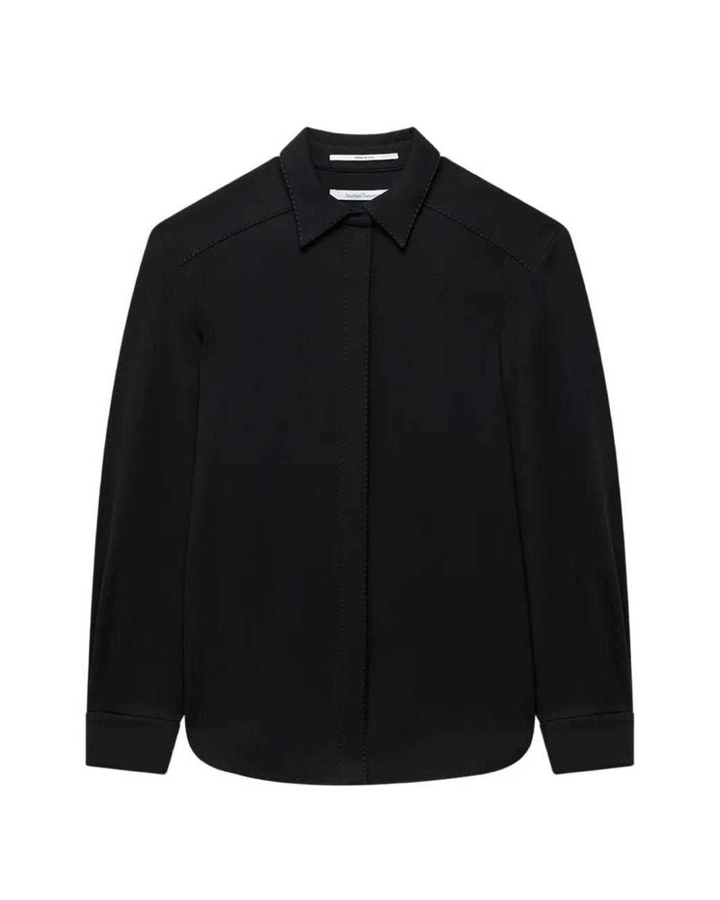 Another Tomorrow Black Curved-Hem Shirt