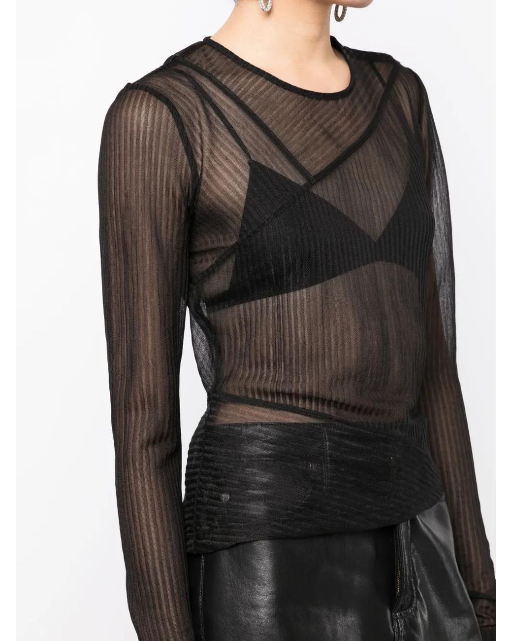 Tom Ford Gray Sheer Ribbed Long-Sleeve Jersey Top