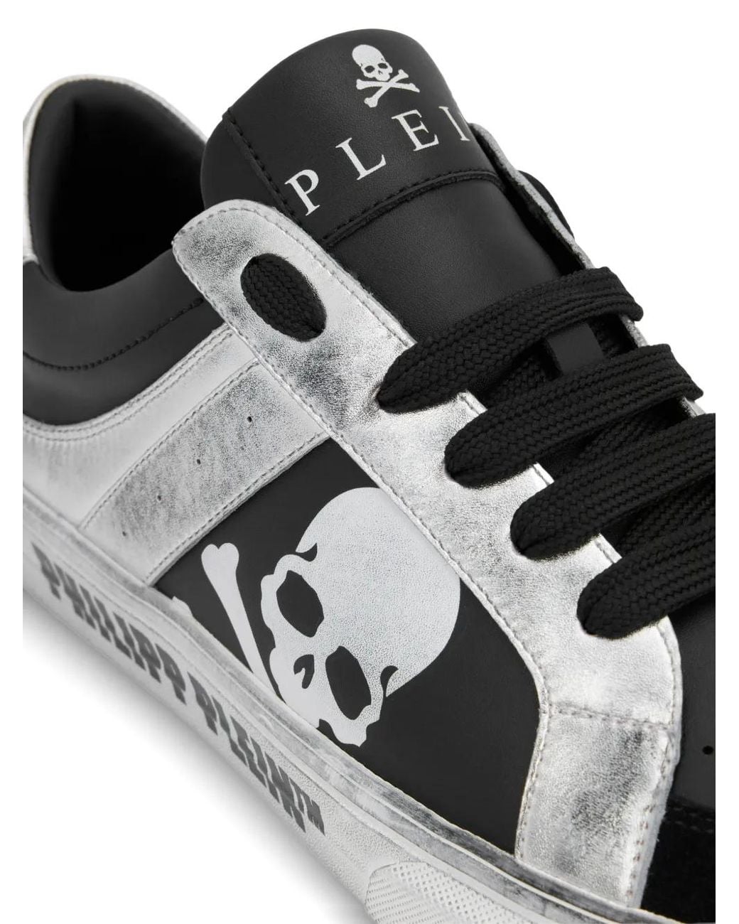 Philipp Plein Black Retrokickz Skull-Motif Leather Sneakers