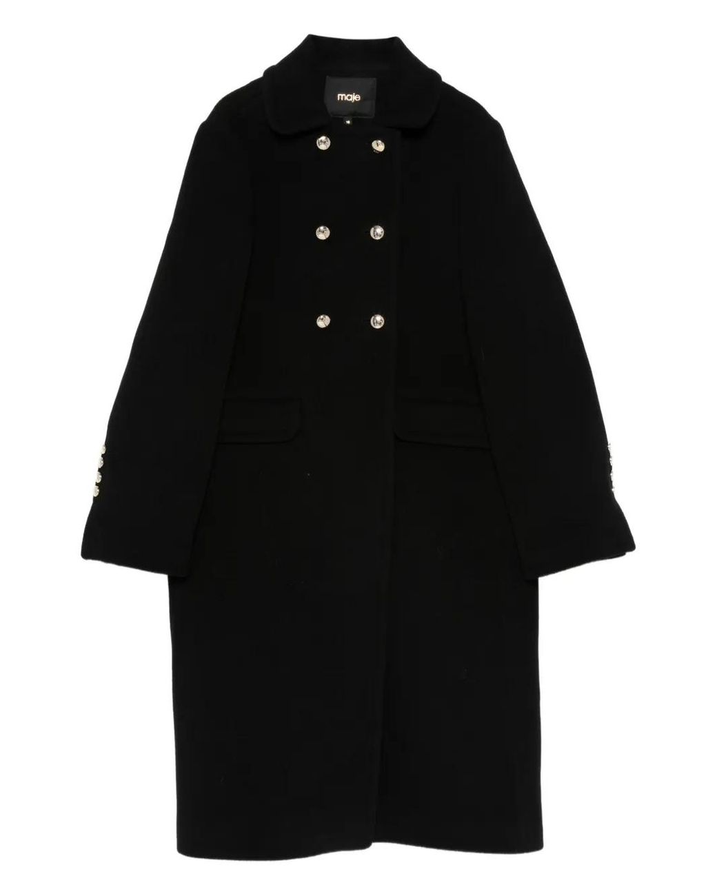 Maje Black Long Wool Blend Coat