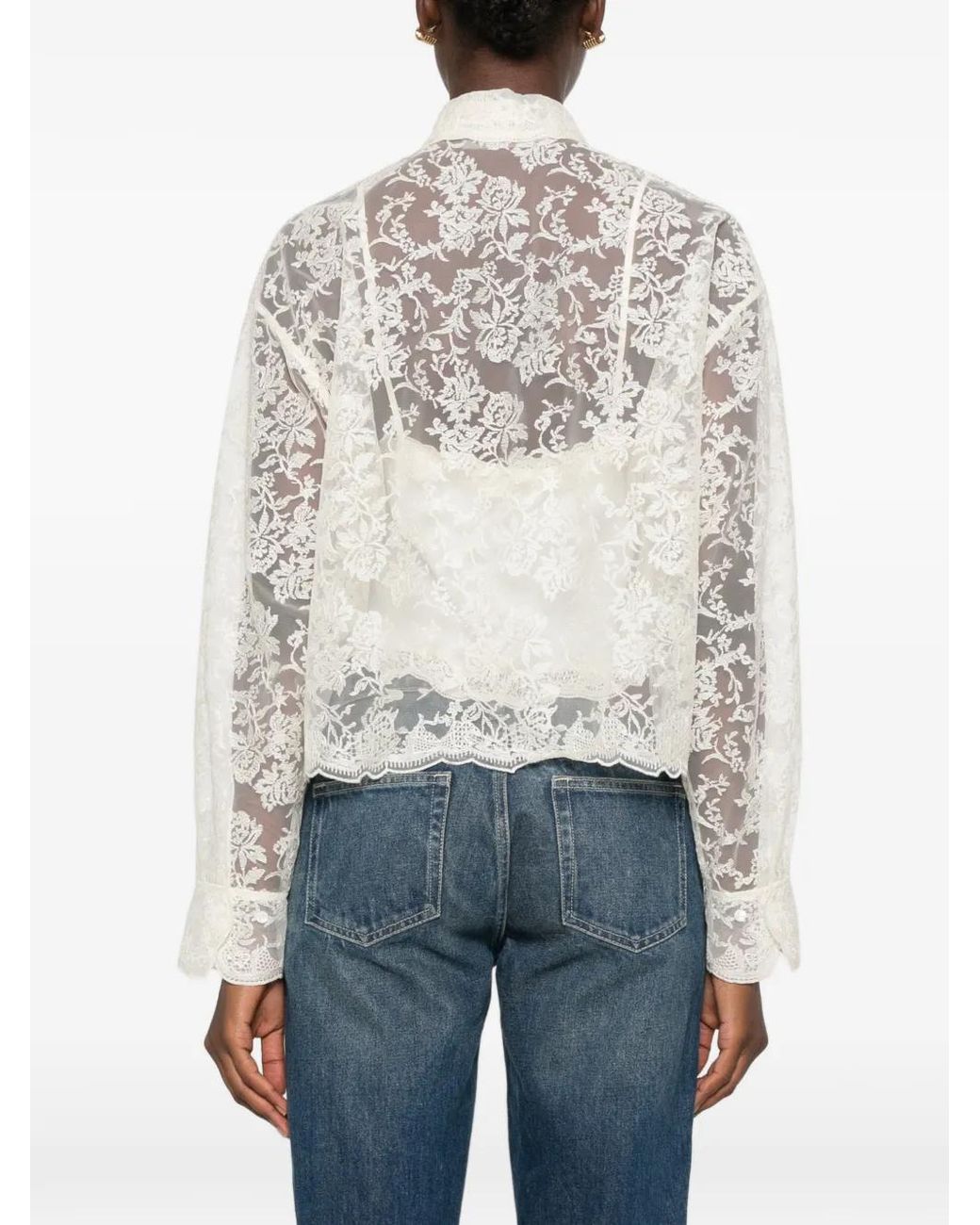 Ermanno Scervino White Floral-Lace Scalloped-Hem Shirt