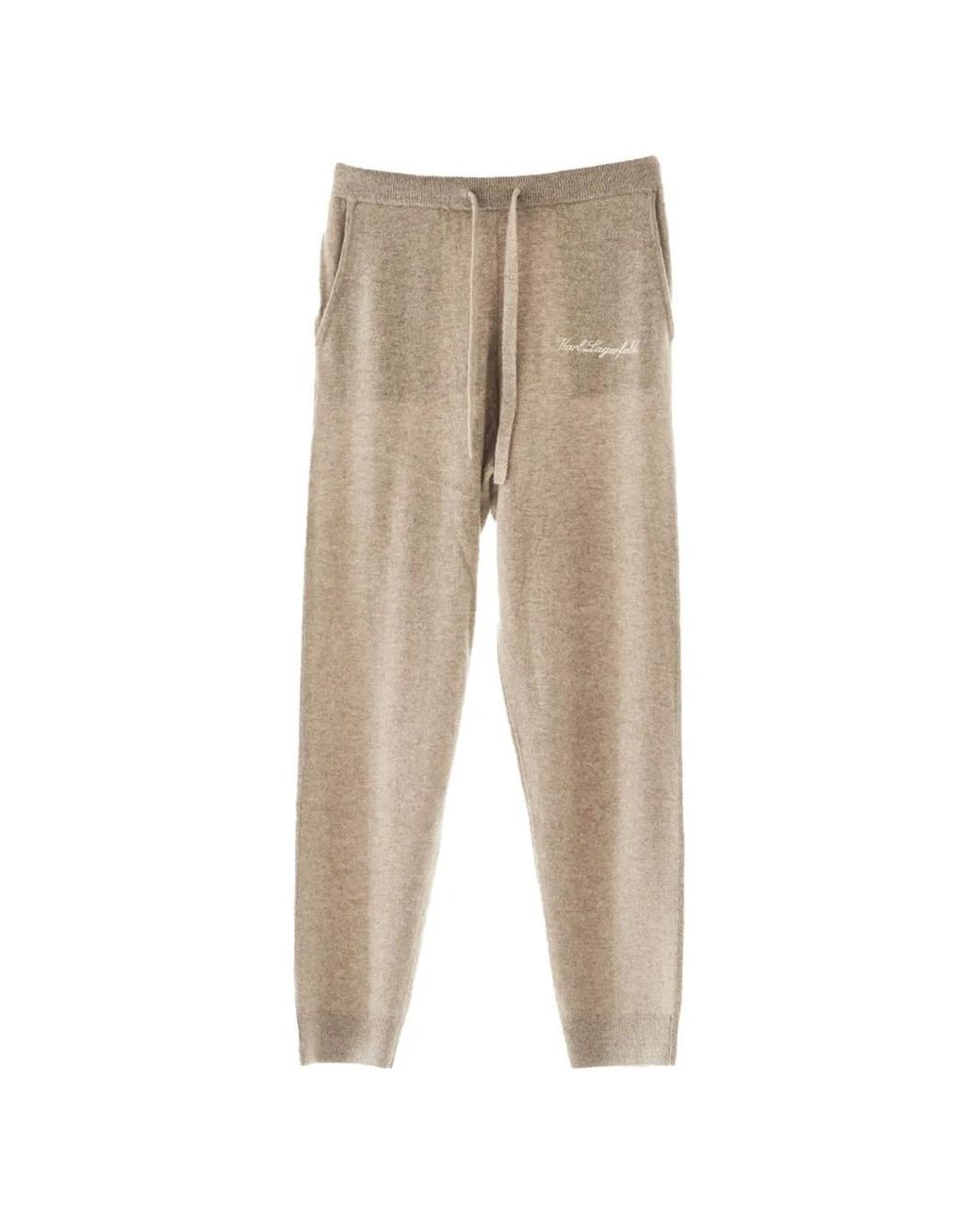 Karl Lagerfeld Natural Logo-Embroidered Cashmere Track Pants