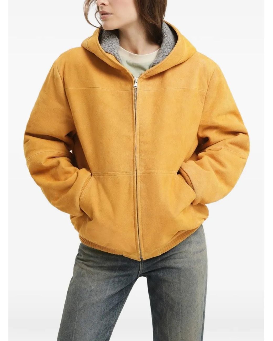 1989 STUDIO Yellow Hooded Leather Jacket