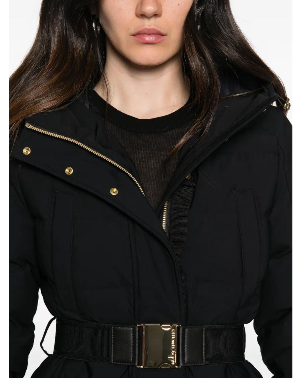 Moose Knuckles Black Belted Hooded Jacket