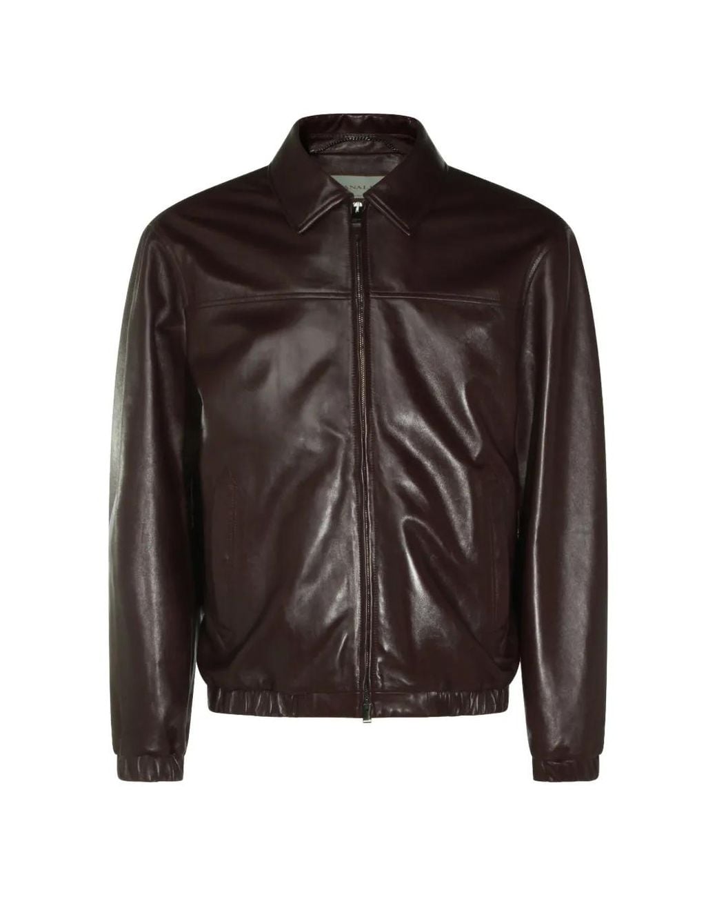 Canali Brown Veste En Cuir À Fermeture Zippée for men