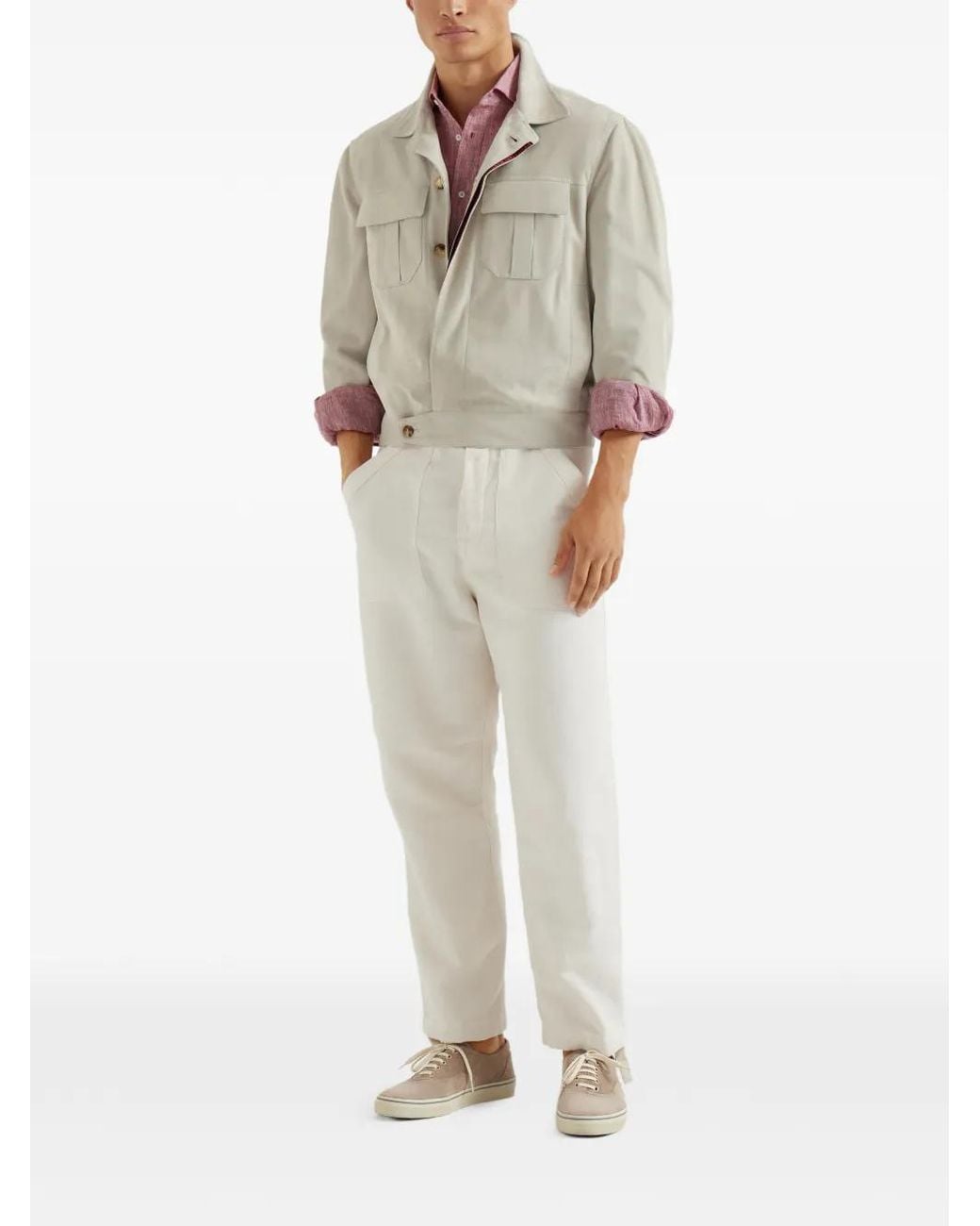 Brunello Cucinelli Gray Buttoned Suede Jacket for men