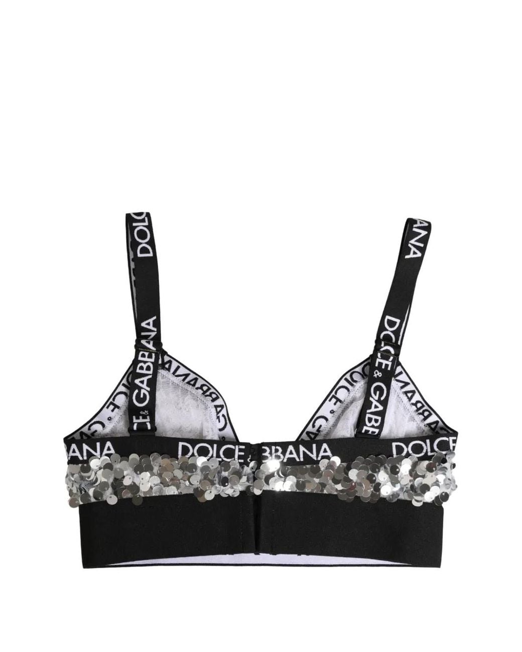 Dolce & Gabbana Black Sequin-Embellished Logo-Tape Bra