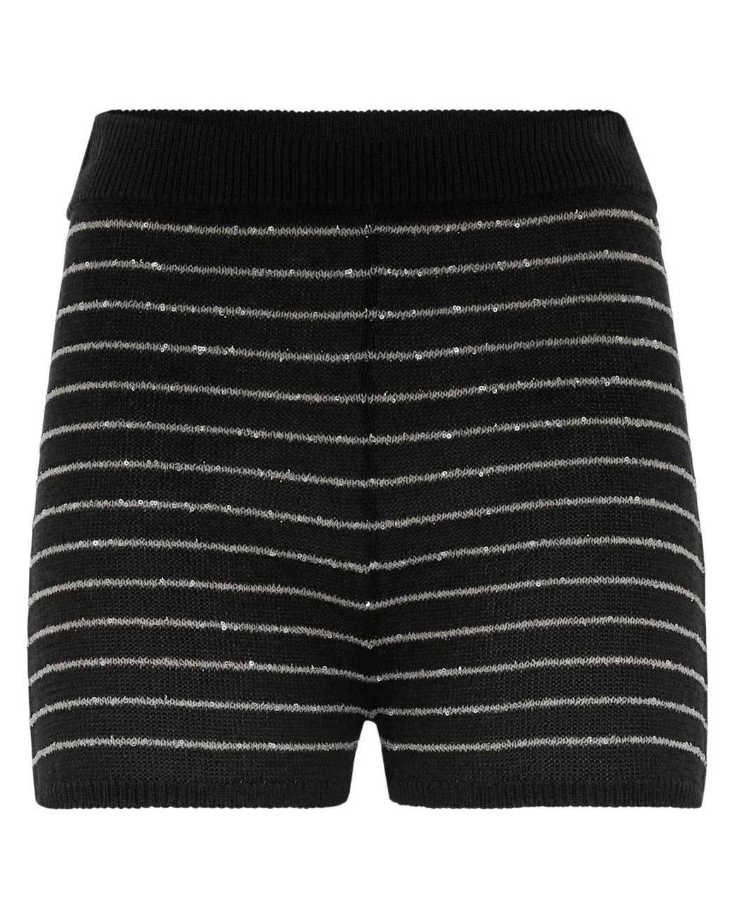 Brunello Cucinelli Black Striped Sequin-Embellished Shorts