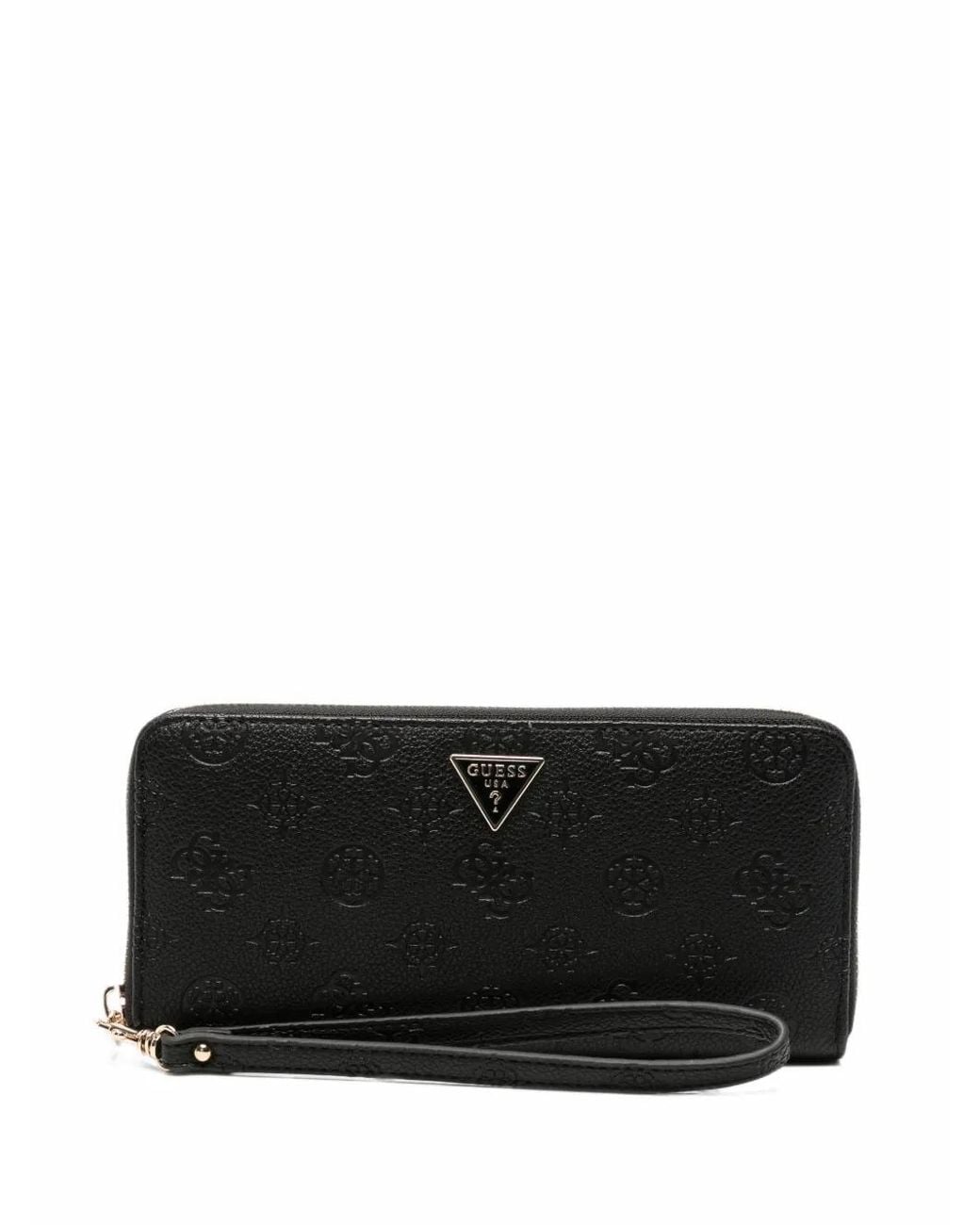 Guess Black Logo-Embossed Zip-Around Wallet