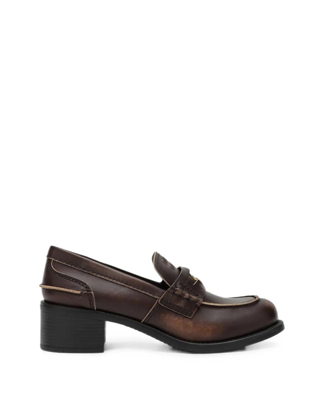 Miu Miu Brown Decò Calf Leather Loafers