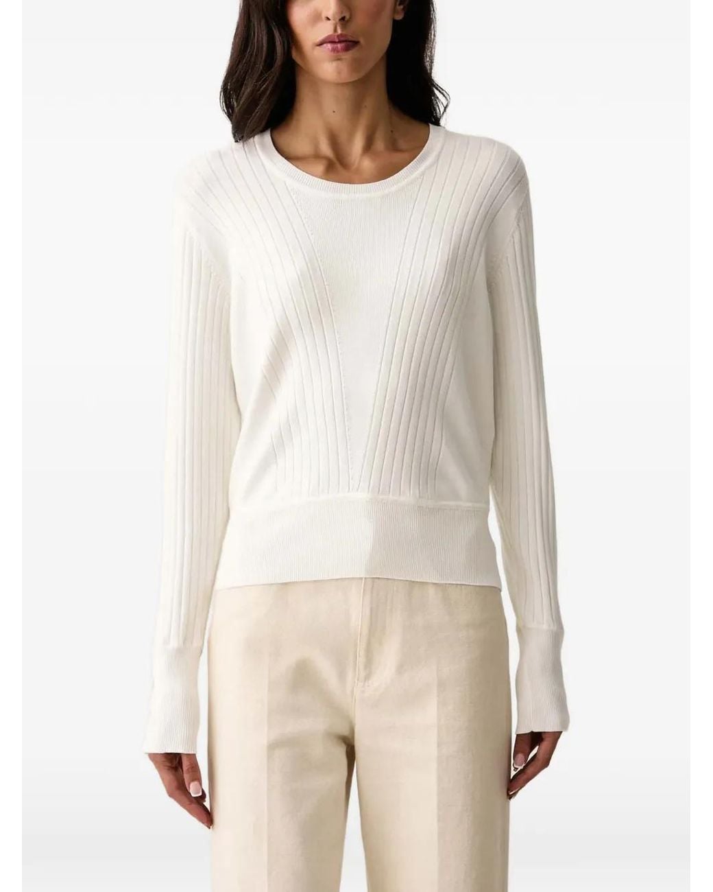 Liu Jo White Lace-Up Ribbed Sweater