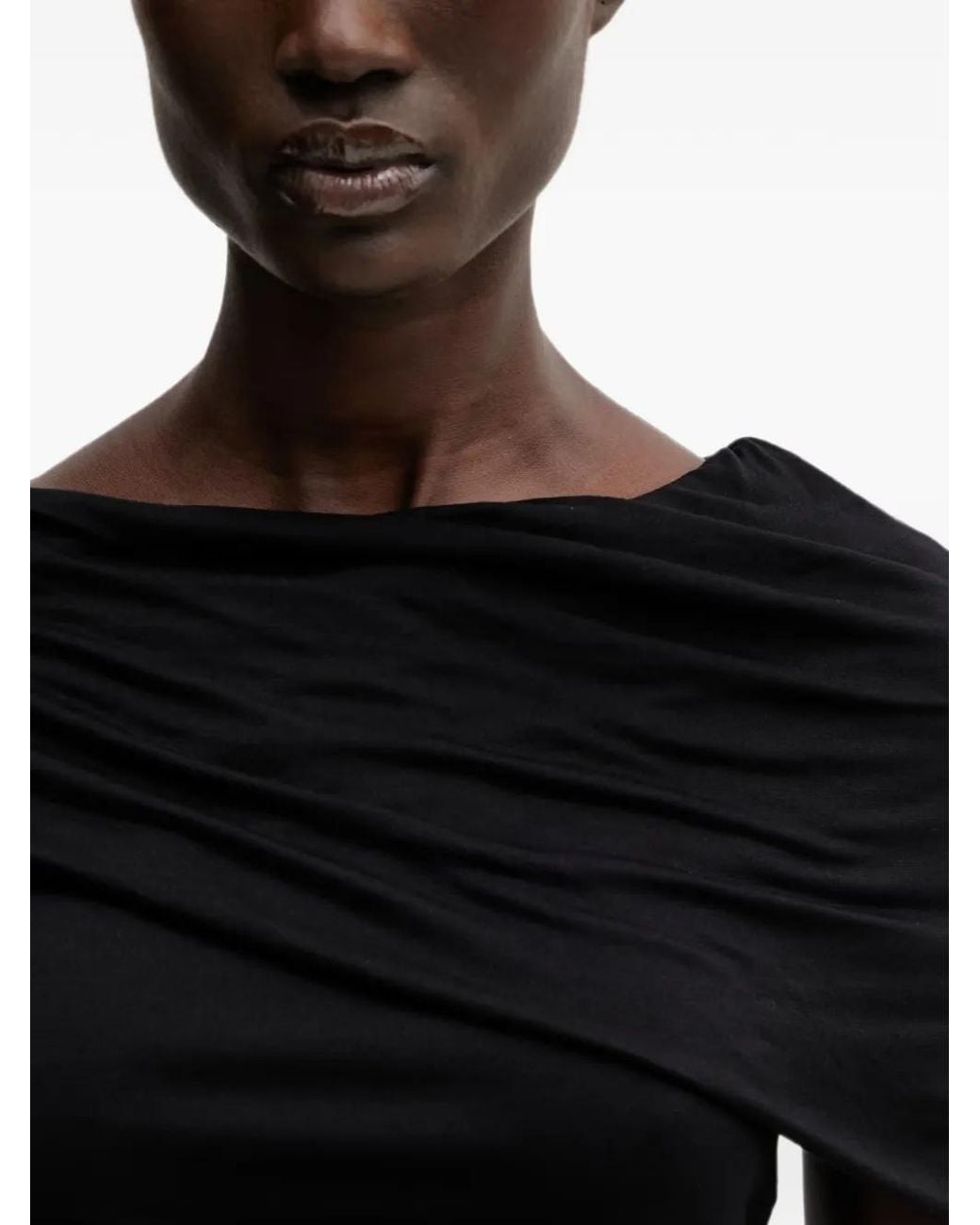 Rick Owens Black Lola Ruched Boat-Neck Top