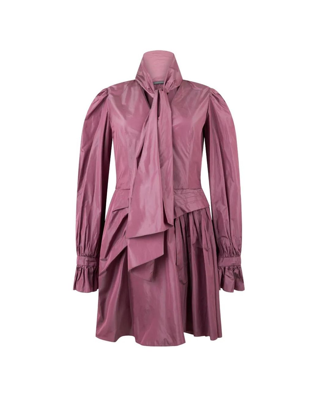 Alberta Ferretti Purple Pussy-Bow Ruffled-Cuff Mini Dress