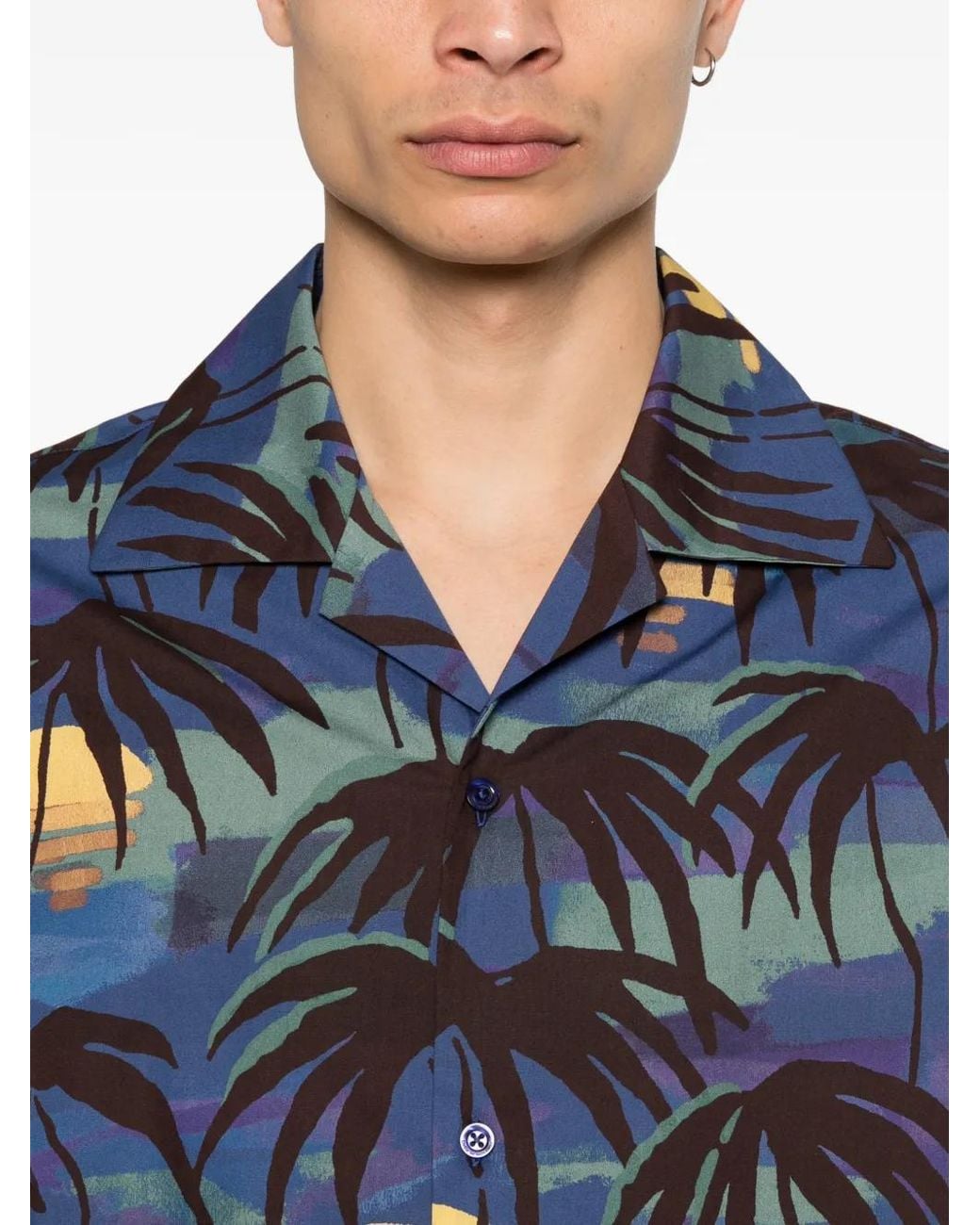 Drole de Monsieur Blue Palm Button Shirt for men