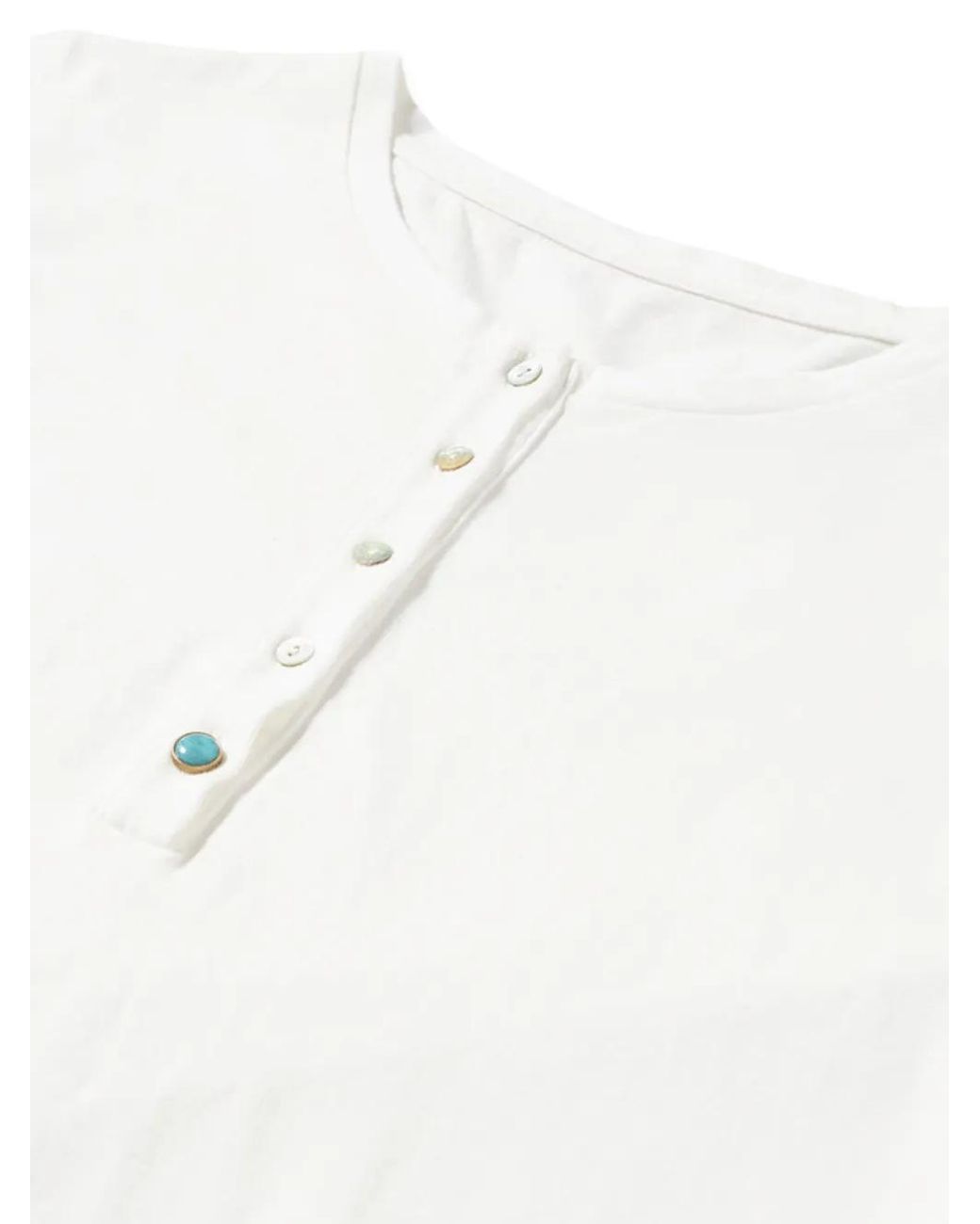 Fortela White T-Shirt Coralie Boutonné À Manches Longues