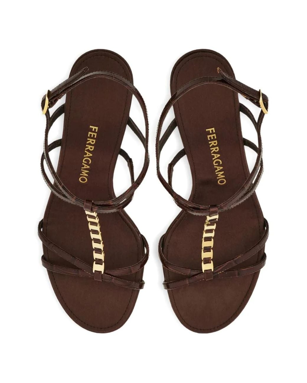 Ferragamo Brown Vara Chain T-Strap Sandals