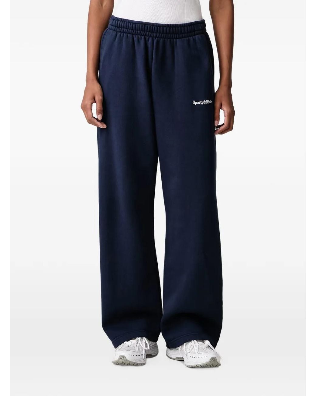 Sporty & Rich Blue Blakely Serif Logo-Embroidered Track Pants