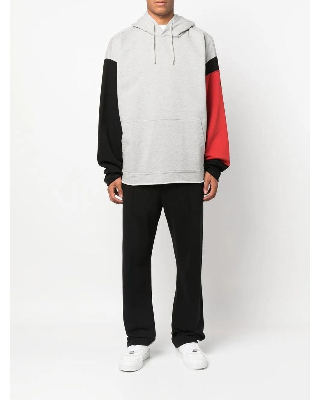 424 Gray Drawstring Colour-Block Hoodie for men