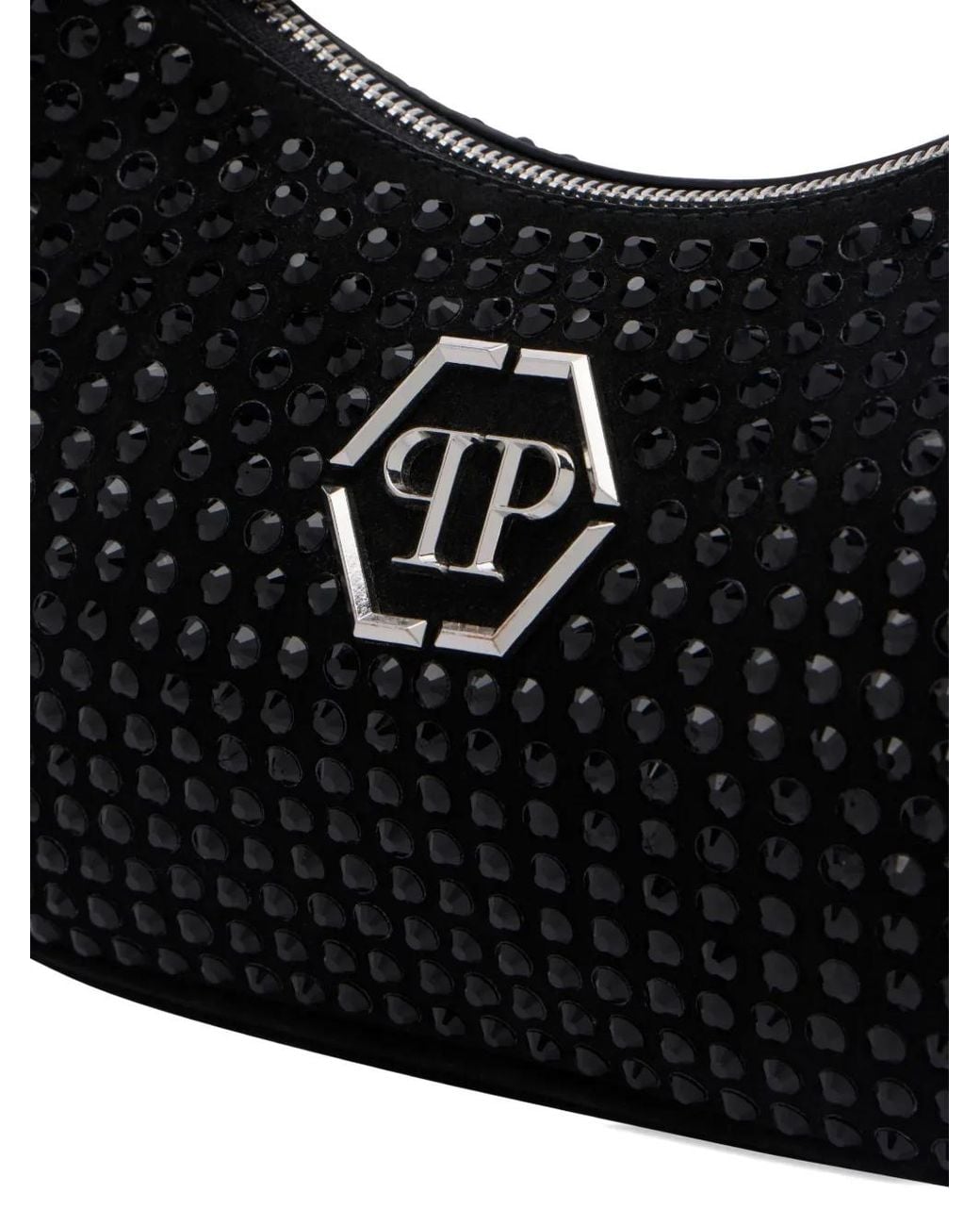 Philipp Plein Black Strass-Embellished Top-Zip Shoulder Bag