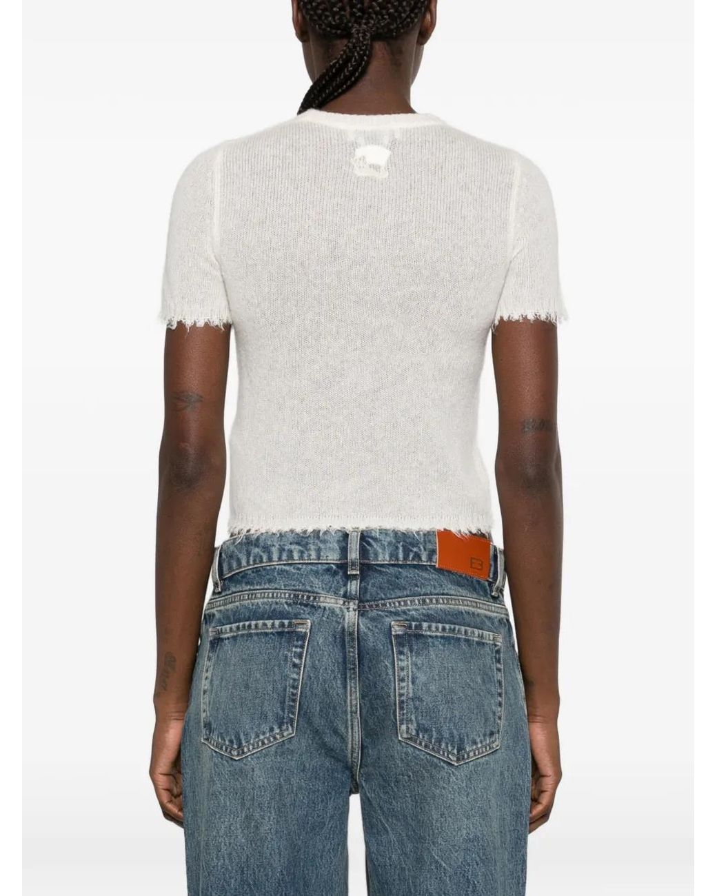 Re/done Blue Embroidered Distressed T-Shirt