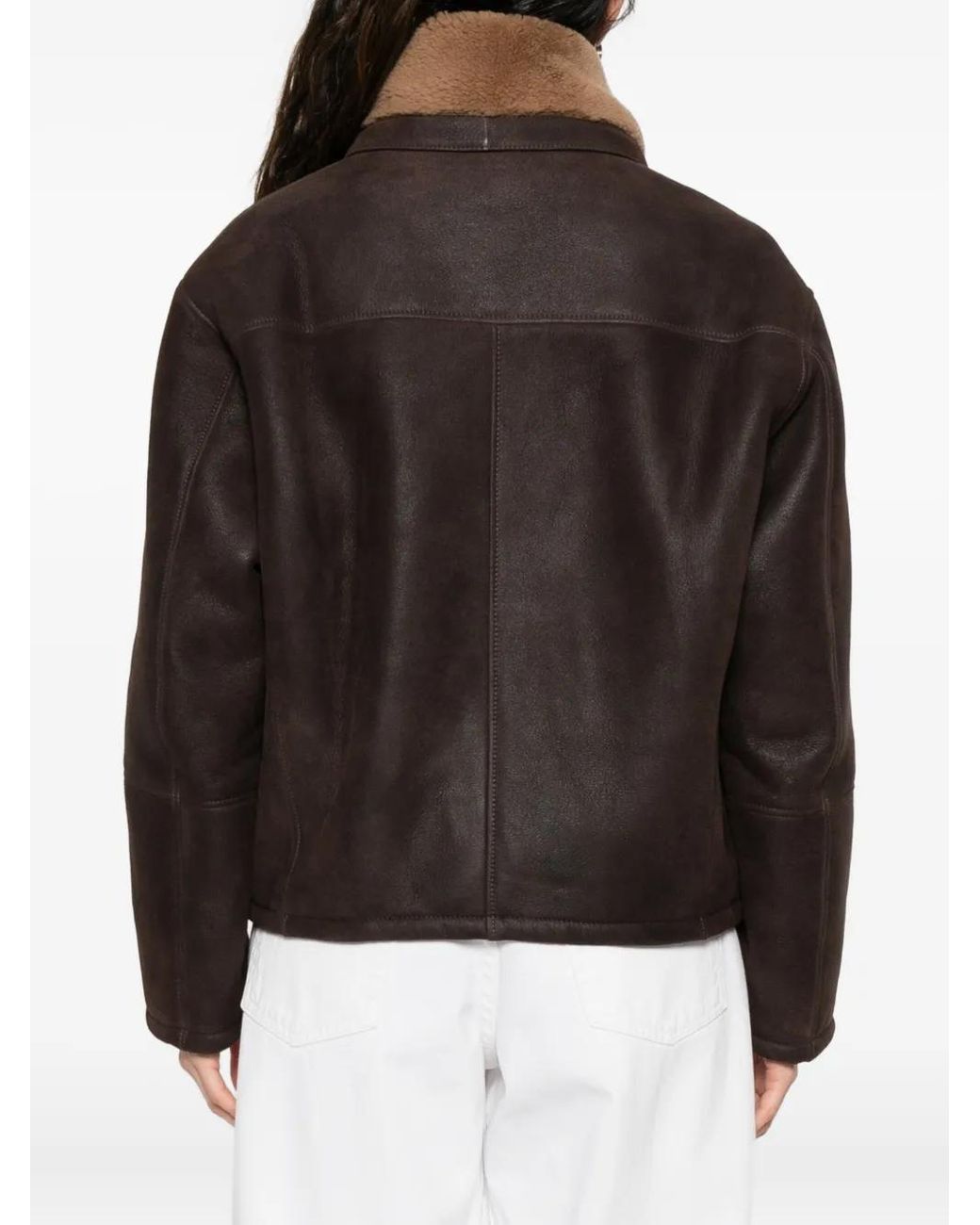 Arma Brown Shearling-Collared Leather Coat