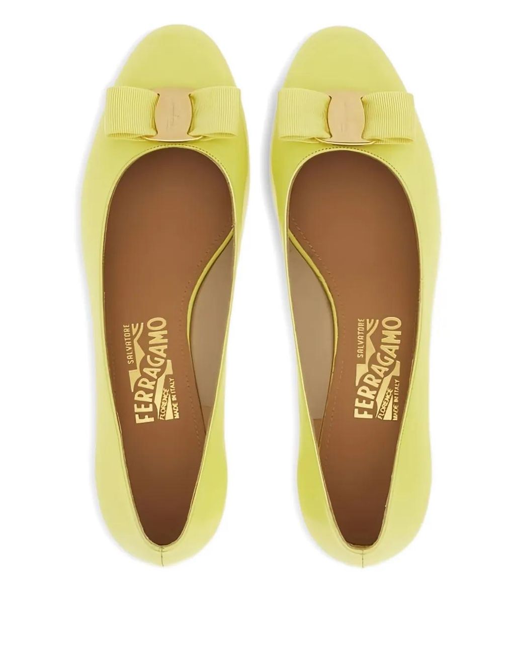 Ferragamo Yellow Leather Ballet Flats