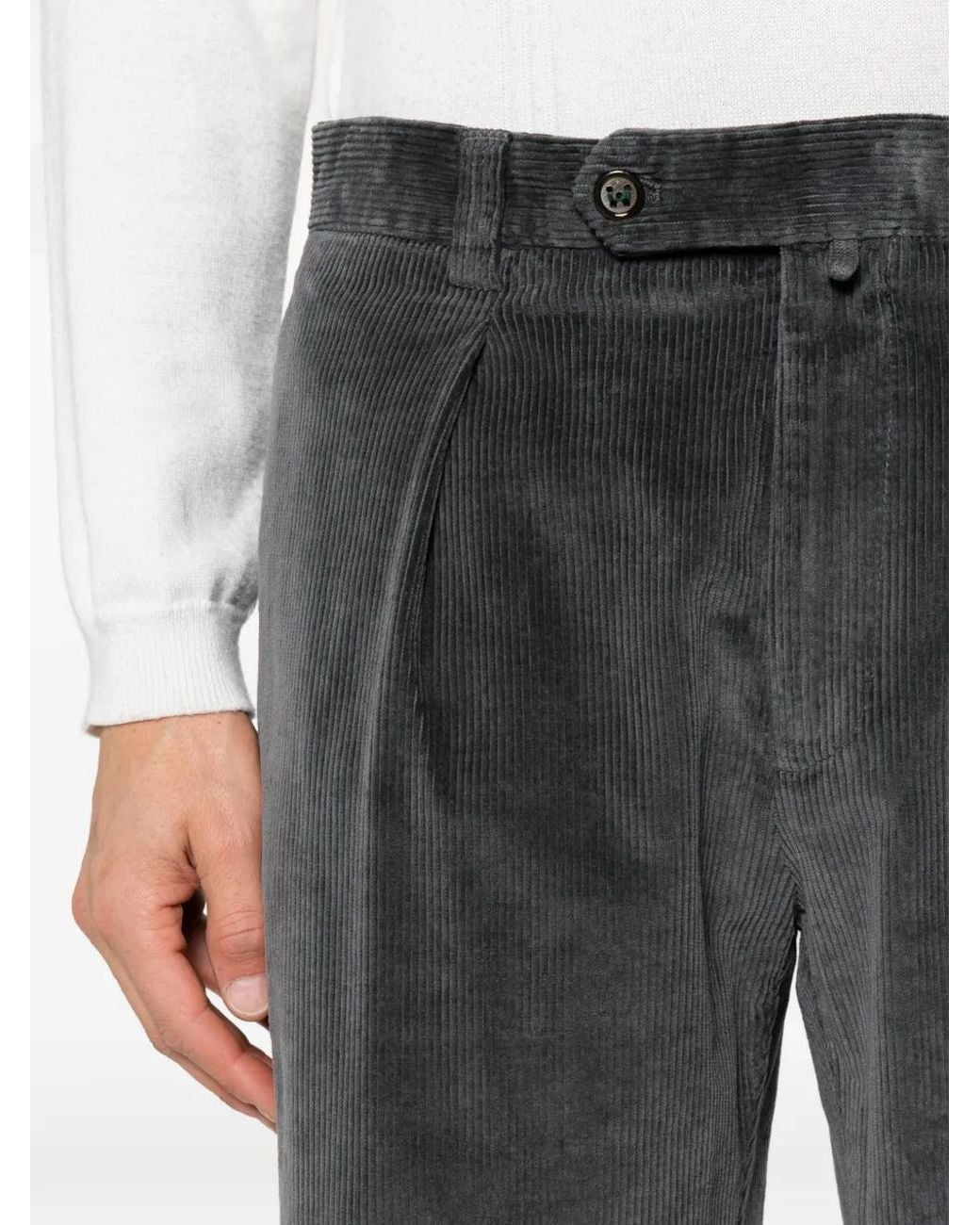Berwich Black Pleated Corduroy Trousers for men