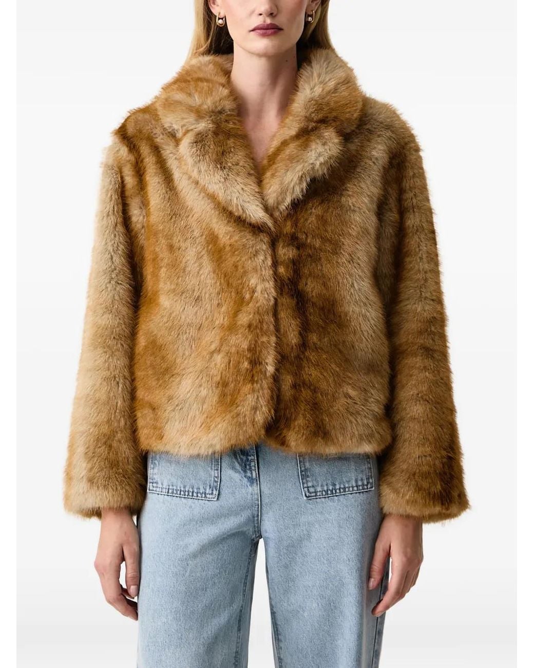 Silvian Heach Brown Faux-Fur Notch-Lapel Jacket