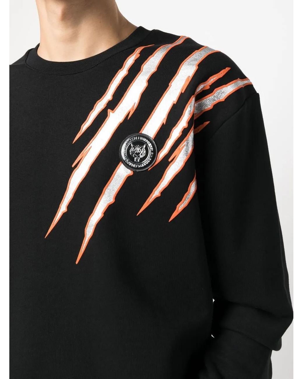 Philipp Plein Black Scratch-Print Crew Neck Sweatshirt for men