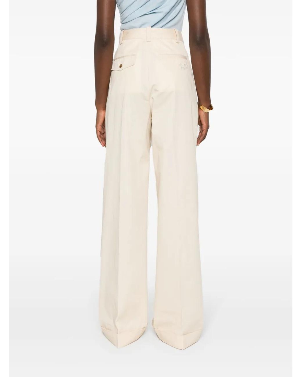 Maison Kitsuné White Logo-Embroidered Pleated Straight Trousers