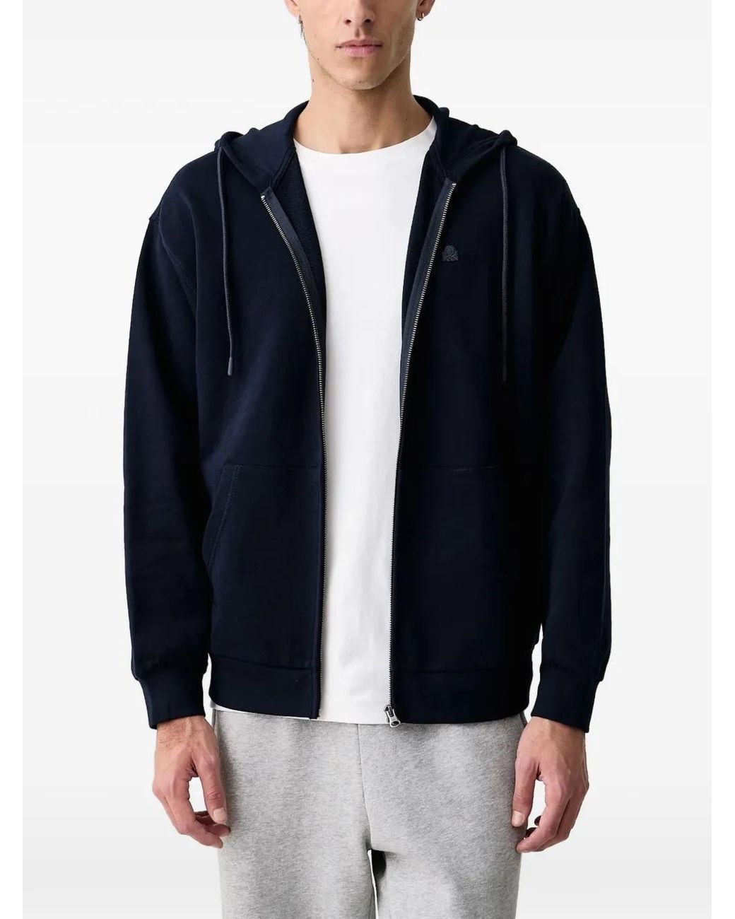 Benetton Blue Logo-Embroidered Zip-Up Hoodie for men