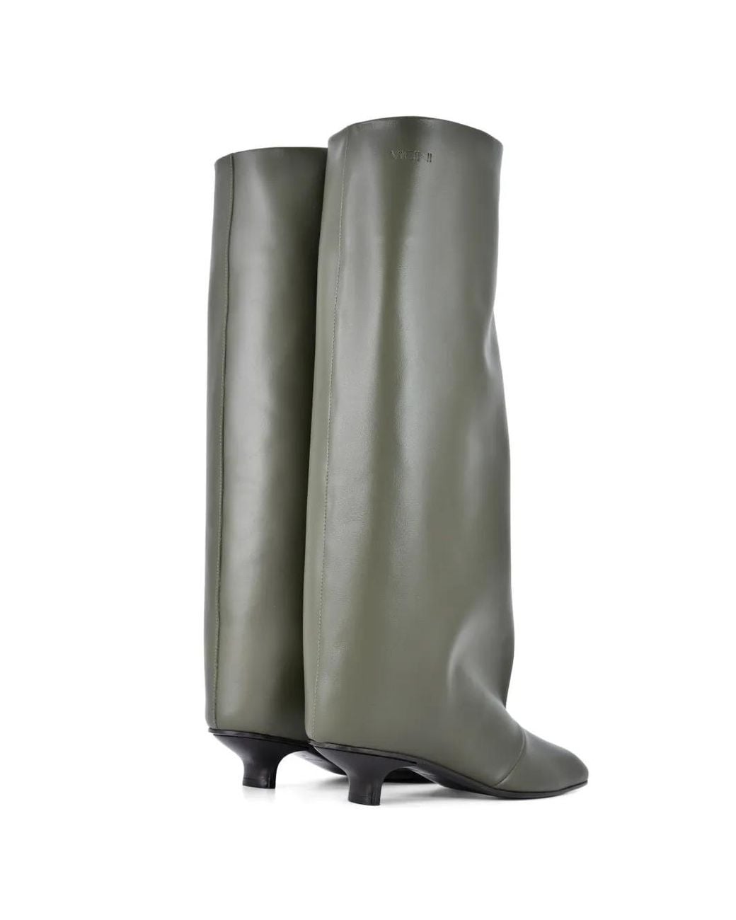 Vicini Gray Square-Toe Tube Leather Knee-High Boots
