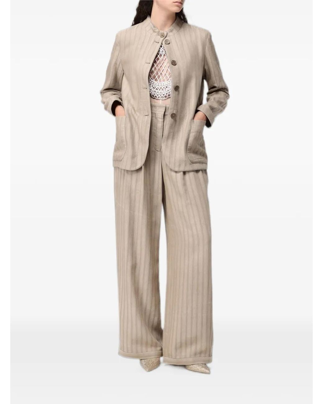 Emporio Armani Natural Macramé-Insert Tulle Blouse