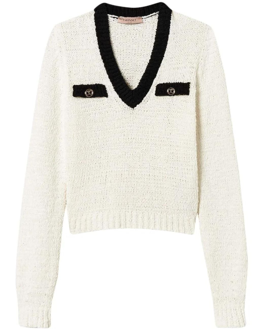 Twinset White Oval T Button-Detail Jumper